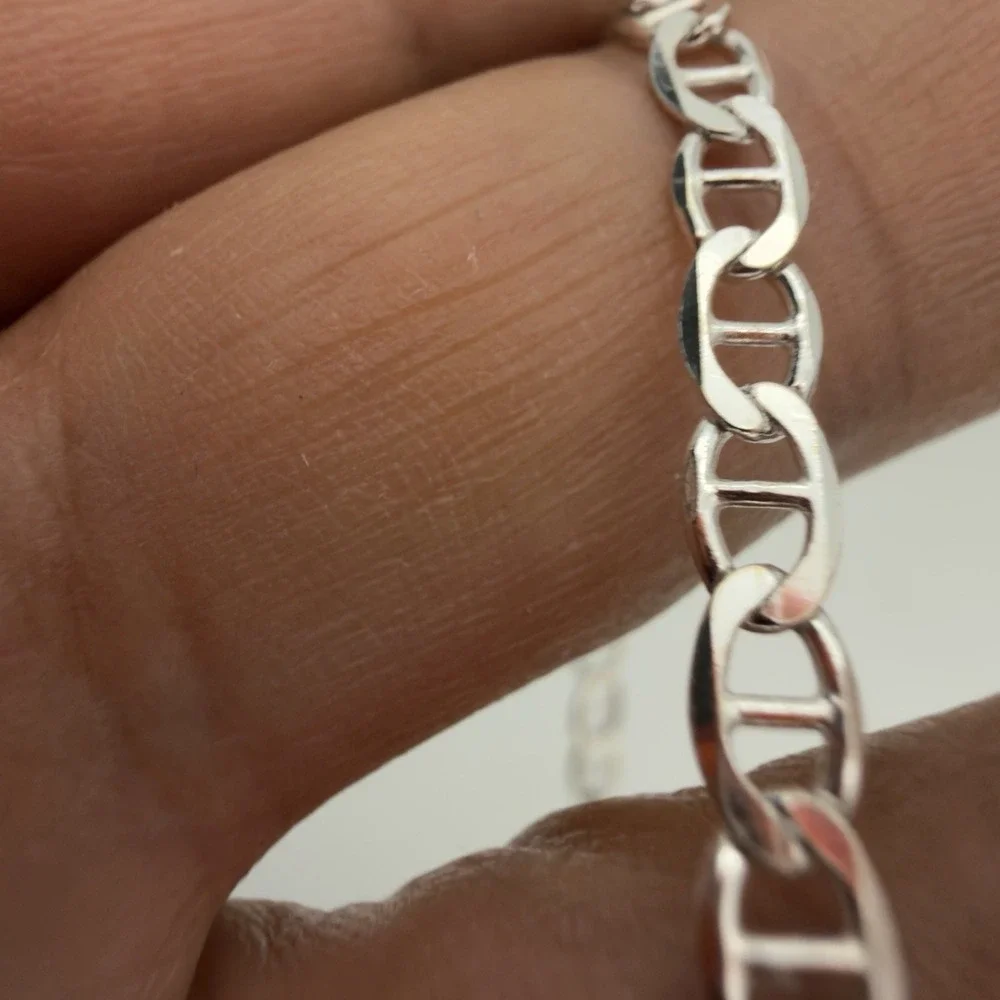 Vtg Vior Italy 925 Sterling Silver Mariner Link Chain Bracelet 8.25
